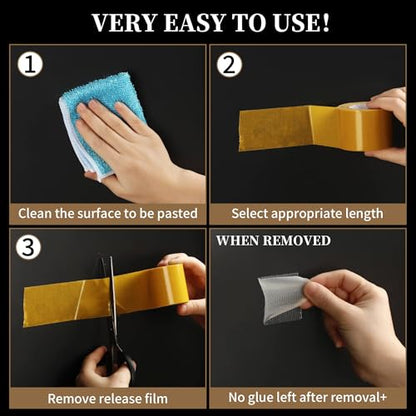 3 Rolls Tearable Double Sided Tape - 2”x 33 Ft Per Roll Heavy-Duty Removable Adhesive No-Scissors Hand-Tear Design Strong Hold No Residue Waterproof Multipurpose Mounting Tape for Carpets Photo Walls