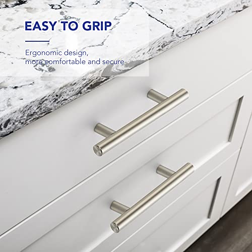 10 Pack Cabinet Handles with 3 Inch (76mm) Hole Center Brushed Nickel Cabinet Pulls Stainless Steel Drawer Pulls, Kitchen Knobs for Dresser Drawer, 5 Inch Overall Length - color: Brushed Nickel T-Shaped, size: 3" Hole Center
