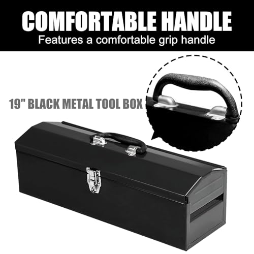 Portable Tool Box,Metal Latch Closure, 19" Hip Roof Style, Ideal for Trailer, Mechanic, DIY-ers, Car Toolbox, Workshops, Garages, Repair Shops,Black - size: 1P-19in-Black