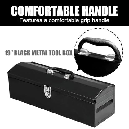 Portable Tool Box,Metal Latch Closure, 19" Hip Roof Style, Ideal for Trailer, Mechanic, DIY-ers, Car Toolbox, Workshops, Garages, Repair Shops,Black - size: 1P-19in-Black
