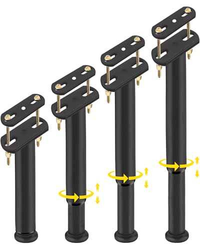 New 4 PCS Adjustable Height Bed Support Legs 10-17.72 Inch, Metal Heavy Duty Bed Center Replacement Legs, Furniture Support Legs for Bed Frame/Bed Center Slat (Black) - color: Black, size: 10-17.72 Inch