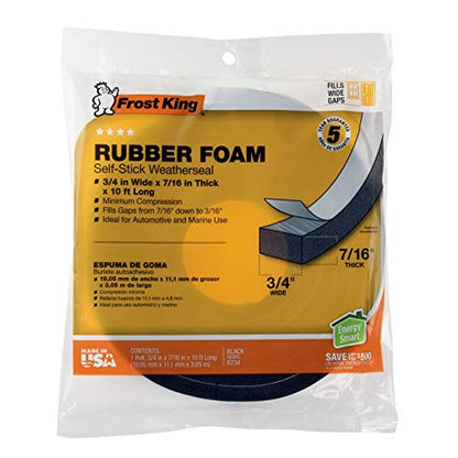 Frost King R734H Sponge Rubber Foam Tape 3/4" W X 7/16" H X 10' L, Black - size: 3/4"W, 5/16"T, style: 3/4"W, 7/16"T