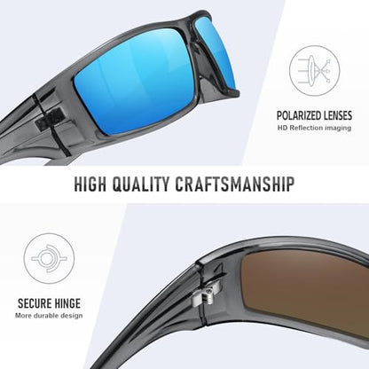 Polarized Sports Sunglasses for Men Women Unbreakable Frame Cycling Fishing Wrap Around Sunglasses UV400 Protection - color: 1-clear Gray Frame/Blue Mirror Lens