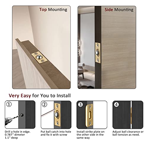 JQK Closet Ball Catch Door Hardware, Stainless Steel Catch Adjustable with Strike Plate, Gold Finish 2 Pack, HBC100-BG-P2 - color: Gold, size: 2 Pack