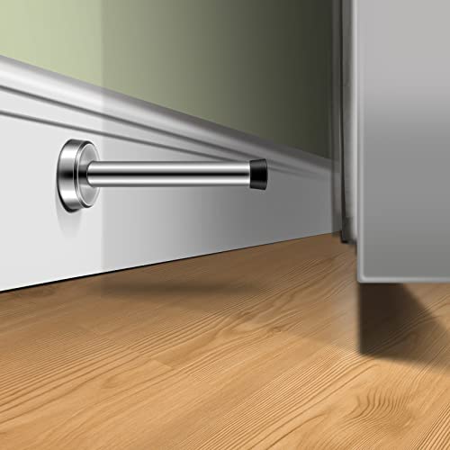 Long Door Stops, Stainless Steel Door Stopper, 5 Inch Commercial Doorstop Door Holder Wall Mounted, Large Modern Brushed Metal Solid Door Bumper Rubber Tip, Heavy Duty Door Stopper