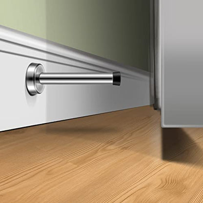 Long Door Stops, Stainless Steel Door Stopper, 5 Inch Commercial Doorstop Door Holder Wall Mounted, Large Modern Brushed Metal Solid Door Bumper Rubber Tip, Heavy Duty Door Stopper