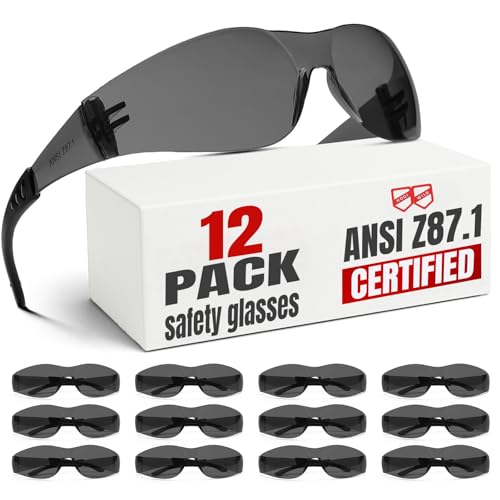 ANSI Z87.1 Tinted Safety Glasses 12 pack, Safety Sunglasses for men and women, Scratch & Impact Resistant UV protection sunglasses for Construction, Outdoor Sports & Work - color: 12pcs-grey
