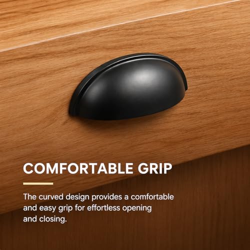 HOMOTEK 10 Pack Drawer Bin Cup Pulls Dresser Pulls for Cabinets Matte Black - 3 Inch Hole Centers Furniture Handles,Kitchen Cabinet Hardware - color: Matte Black, size: 10 Pack
