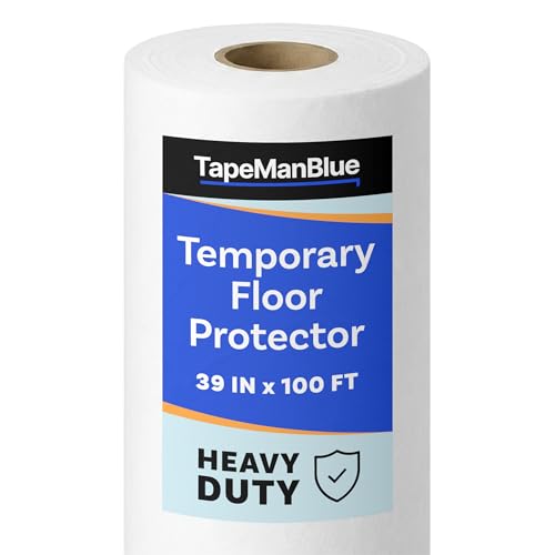 TapeManBlue Temporary Floor Protector Roll, 39" x 100', Water and Slip Resistant, Heavy Duty Temporary Floor Covering for Construction, Painting, Moving, and Parties, Surface Protection Fleece, White - size: 39 Inch X 100 Feet