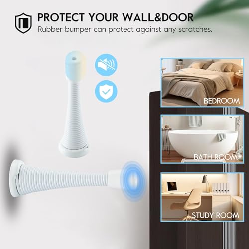 HOME MASTER HARDWARE 12 Pack Spring Door Stops, 3 Inch Wall Mounted Spring Doorstop, with Rubber Bumper, White - color: ‎White