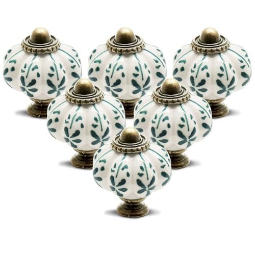 12pcs Ivory Pumpkin Knobs, Vintage Ceramic Cabinet Knobs, Dresser Drawer Door Knobs Drawer Pulls Dresser Handles with Mounting Screws - Leaf Pattern - color: Leaf, size: 12 Pieces