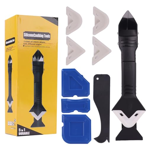 Professional 3-in-1 Silicone Caulking Tool Set, Sealant Finishing Tools with Replaceable Scraper Heads, Multiple Angle Grout Remover for Bathroom Kitchen Window Sink Joints