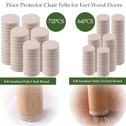 Fursafe&Q Felt Furniture Pads for Hardwood Floors, Self Adhesive Chair Felt Pad - Furniture Feet Floor Protectors, Furniture Sliders Protect from Nicks, dents and Scratches, Reduce Noise, Round - size: 136 Pcs Beige Round Pads