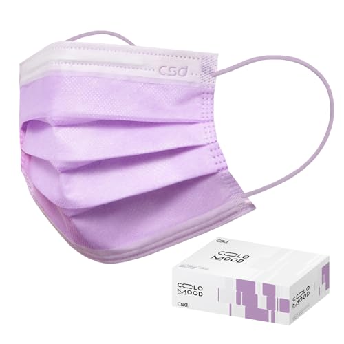 CSD Colo 30 Pcs Purple Disposable Face Masks, 3 Ply Adult Mask with Elastic Ear Loop, Nose Bridge Clip, Breathable Comfortable Mask Great for Indoor, Outdoors Use (Lavender Purple) - color: Lavender Purple