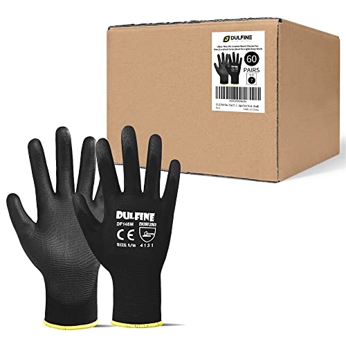 DULFINE Ultra-Thin PU Coated Work Gloves-60 Pairs,Excellent Grip,Nylon Shell Black Polyurethane Coated Safety Work Gloves, Knit Wrist Cuff,Ideal for Light Duty Work. (Small) - color: Black 60 Pairs, size: Small
