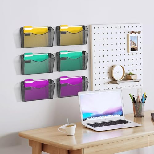 samstar 6 Pack Mesh Wall Mounted File Holder Metal Wall File Pocket Mail Organizer for Office/Home(with Label Panel) - color: Black