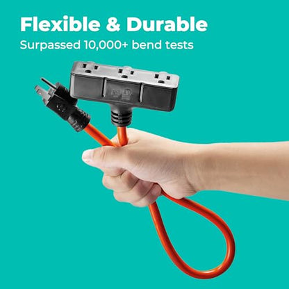 KMC 3-Outlet Power Extension Cord, 12AWG 2-Feet Extension Cord, 125V/15Amp 1875Watt, Orange