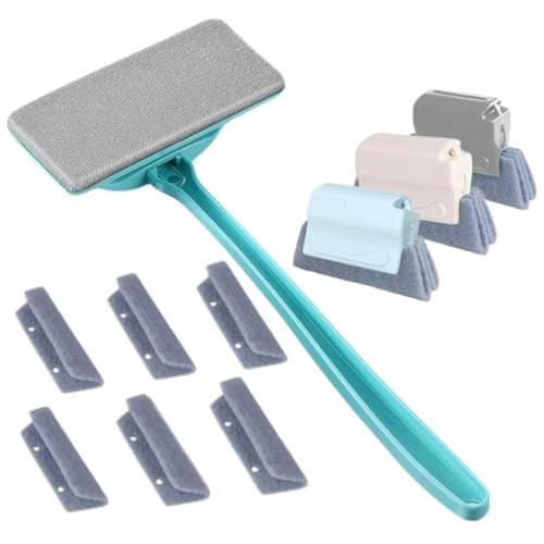Window Screen and Track Cleaner Kit, with Mesh Screen Brush, 3 Groove Cleaning Brushes & 6 Reusable Pads for Sliding Door Tracks, Window Sills, Blinds, Vents - Detachable Pole