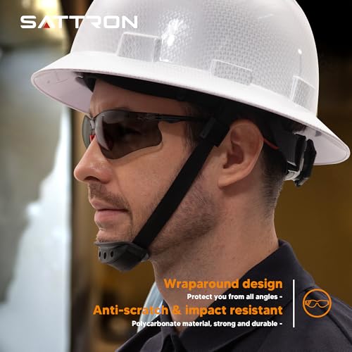 Safety Glasses Tinted 3 Pack, Protective Eyewear for Men Women UV Protection ANSI Z87.1, Safety Sunglasses Bulk Scratch Impact Resistant Eye Protection with Nose Pads for Construction Work Smoke - color: Smoke Lens/Red Temples, style: 3 Pack