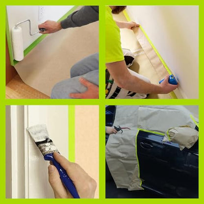 ADHES Pre-Taped Masking Paper for Painting, 3 Rolls 12 Inch x 50 Feet Tape and Drape Painters Paper Roll with Masking Tape, Automotive Paint Masking Paper for Cars, Walls, Floors, Furniture Protection - size: 12 Inch X 50 Feet