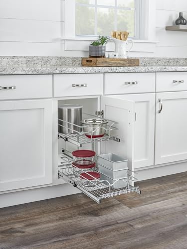 Rev-A-Shelf 2-Tier Kitchen Cabinet Pullout Shelf and Drawer Organizer Slide Out Pantry Storage Basket in Multiple Sizes, 12 x 22 In, 5WB2-1222CR-1 - size: 12" W X 22"d, style: Two Tier