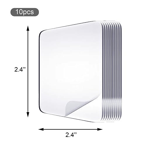 Medsuo 10pcs 2.4" Clear Double Sided Adhesive Pads for Mounting Waterproof Double Sided Sticker Super Strong Heavy Duty Washable Sticky Patch Walls Hanging Nano Gel for DIY Craft Home Office