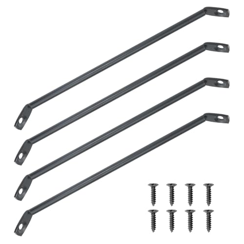 4PCS Black Reinforced Legs Bracket Mounting Iron Plate Support Brace to Triangle Table Leg Adapter Connector for Wooden Computer Desk Coffee Dining Tables Bed Furniture with Screws