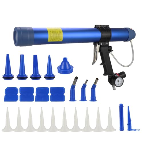600ml Sausage Pneumatic Caulking Gun Silicone Sealant Gun Air Rubber Gun Caulk Applicator Tool with 10 Transparent Glue Nozzles