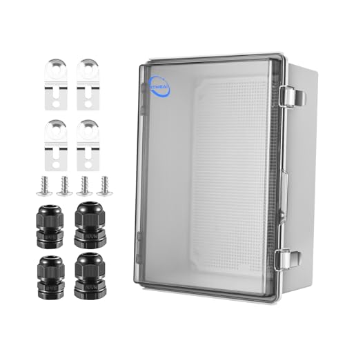RTHIEAI Waterproof Outdoor IP67 Junction Box (13.8"x9.8"x5.9") with Mounting Plate, Hinged Clear Cover and Wall Brackets - Weatherproof ABS Plastic Electrical Enclosure for DIY Projects(350x250x150mm) - color: Clear Cover, size: 13.8"x9.8"x5.9"