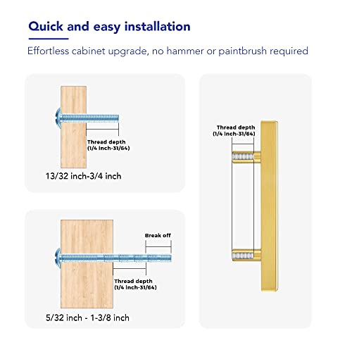 10 Pack Brushed Brass Cabinet Handles with 3 Inch (76 mm) Hole Center, Square Kitchen Hardware for Cabinets & Drawers, Stainless Steel Pulls, 5 Inch Overall Length - color: Brushed Brass Square T-Shaped, size: 3" Hole Center