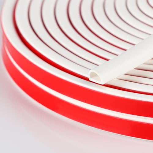 Silicone Weather Stripping Door Seal, 20FT Self Adhesive D-Shaped Door Weather Stripping for Door Frame＆Window Seal - color: 20FT-White, size: 01 – 0.4 × 0.2 in