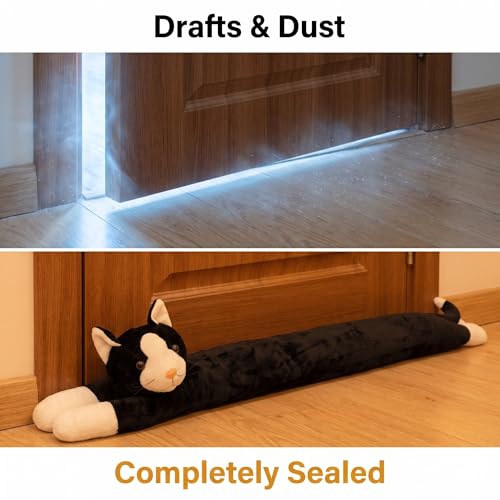 Animal Fabric Under Door Draft Stopper Weather Stripping Sound Proof Bottom Seal Heavy Duty Reduce Noice (Cat)