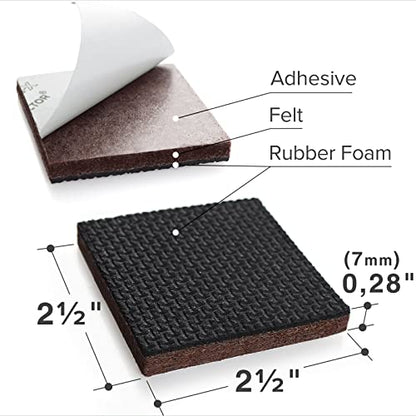 Non Slip Furniture Pads X-PROTECTOR – 16 PCS Furniture Grippers 2 1/2" - Ideal Self-Adhesive Rubber Feet for Furniture Feet – Non Skid Furniture Pads Floor Protectors – Keep Furniture in Place! - size: 16 Square 2.5"