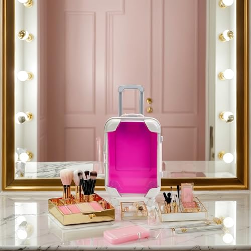 False Eyelash Storage Box, Portable Travel Organizer Mini Luggage False Eyelash Tray Makeup Tool (ROSE RED) - color: ROSE RED