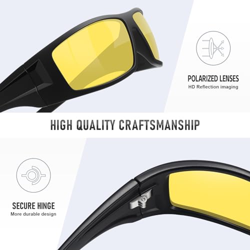 Polarized Sports Sunglasses for Men Women Unbreakable Frame Cycling Fishing Wrap Around Sunglasses UV400 Protection - color: 1-black Frame/Night Vision Lens