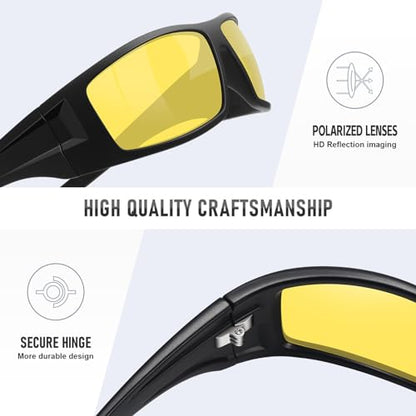 Polarized Sports Sunglasses for Men Women Unbreakable Frame Cycling Fishing Wrap Around Sunglasses UV400 Protection - color: 1-black Frame/Night Vision Lens