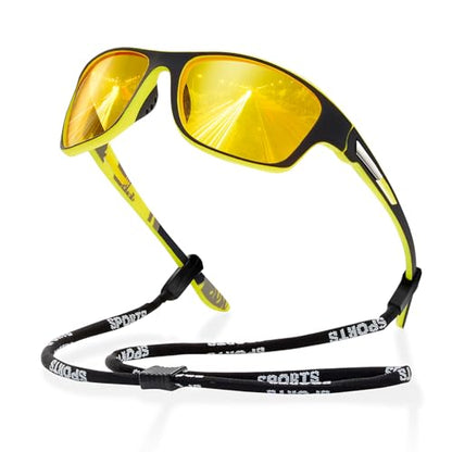 suoso Polarized Sports Sunglasses for Men: UV400 Protection Glasses Wrap Around Goggles for Driving Fishing - color: A7-yellow