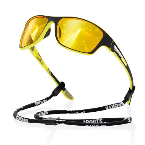 suoso Polarized Sports Sunglasses for Men: UV400 Protection Glasses Wrap Around Goggles for Driving Fishing - color: A7-yellow