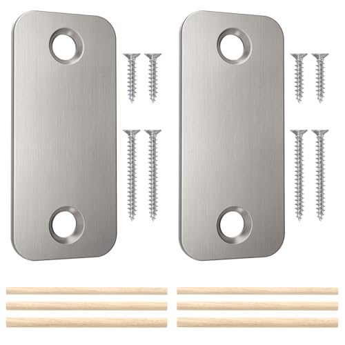 2 Pack Door Hole Cover Plate 1" x 2-1/4", Satin Nickel Stainless Steel Door Strike Filler Plate Latch Filler, Deadbolt Cover Plate with Wood Dowel Strips - color: Brushed Nickel, size: 2 Pack