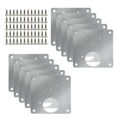 10 Pcs Cabinet Hinge Fixing Plate,5 Hole Model Durable Stainless Steel Hinge Fixing Plate with Screws for Shelves Cabinets Wood and Furniture