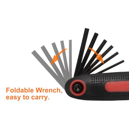 HARFINGTON Folding Hex Key Wrench 5/64"-1/4" SAE 9 in 1 Portable Fold-up Hex Key Wrenches Set Driver Tool Kit for Basic Home Repair and General Applications