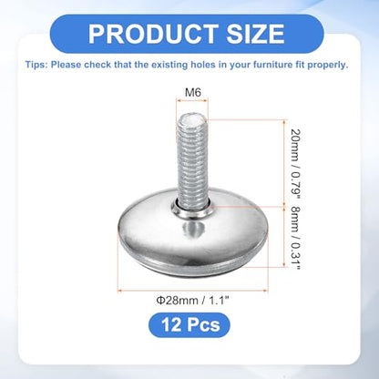 uxcell 12Pcs M6 Thread Furniture Feet Levelers, 28x20mm Adjustable Leveling Table Feet, Screw on Furniture Glide Leveling for Chair Stool Legs, Black - color: Black, size: M6 x 28 x 20mm