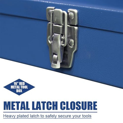 2PCS Portable Tool Box, Metal Tool Box, 4 Non-Slip Foot Pads, Ideal for Trailer, Mechanic, DIY-ers, Car Toolbox, Workshops, Garages, Repair Shops,Blue - size: 2P-16in-Blue