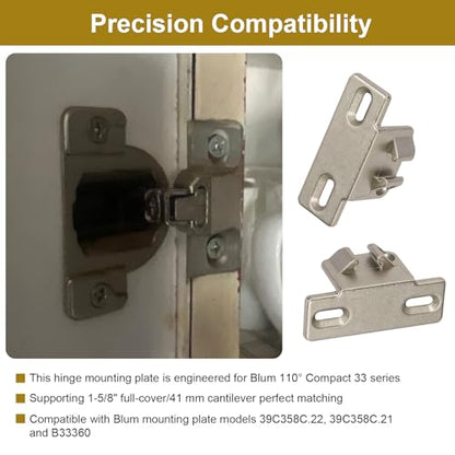 Hinge Mounting Plate Replacement for Blum 1 5/8" Overlay 110 Degree Compact 33 Edge, Edge Mount Plates for Blum Face Frame Overlay Hinge, Hinges for Cabinet Doors, Self Closeing Hinges(2 PCS)