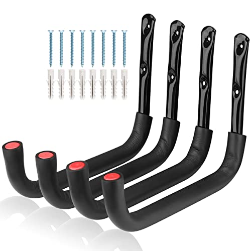 12.7 Inch Heavy Duty Large Tool Hanger, 4 Pack Wall Mounted Garage Storage Hooks, Indoor Black + Red 12.7Inches x 9.2Inches