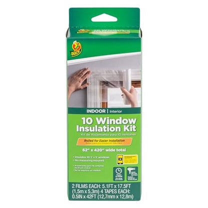 Duck Brand Window Insulation Kit - Winter Seal Kit Fits up to 10 Windows - Rolled Shrink Film Cuts to Size for Easy Indoor Installation - Tape Included - 62 in. by 420 in.- Clear,(Pack of 6) - size: 10 windows (Pack of 6)
