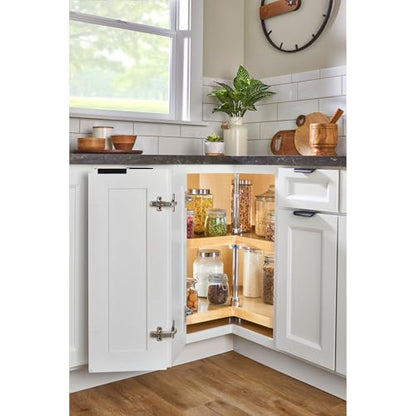 Rev-A-Shelf Dual Shelves Kidney-Shape 28" Lazy Susan Organizer for Lower Corner & Base Kitchen Cabinets, Turntable Home Storage, Wooden, 4WLS472-28-52 - size: 28 In.