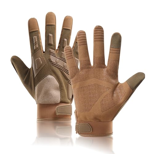 Tactical Gloves for Men, Safety Work Gloves with Outstanding Grip for Outdoor, Sports, Motorcycle and Work - color: Tan, size: Medium