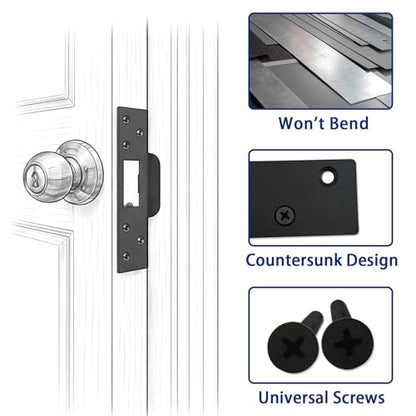 Extra Long Door Strike Plate 7", Heavy Duty Door Reinforcement Plate for Frame Repair & Security, Metal Strike Plate with Long Screws, Black