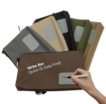 COREFLEX Premium Tool Pouch Zipper Bag, Small Tool Bag, Multipurpose Storage pouch, Heavy duty Flat Bottom Tool bag with YKK Zipper (6 pack Large 12inch) - size: 6 pack Large 12inch Khaki